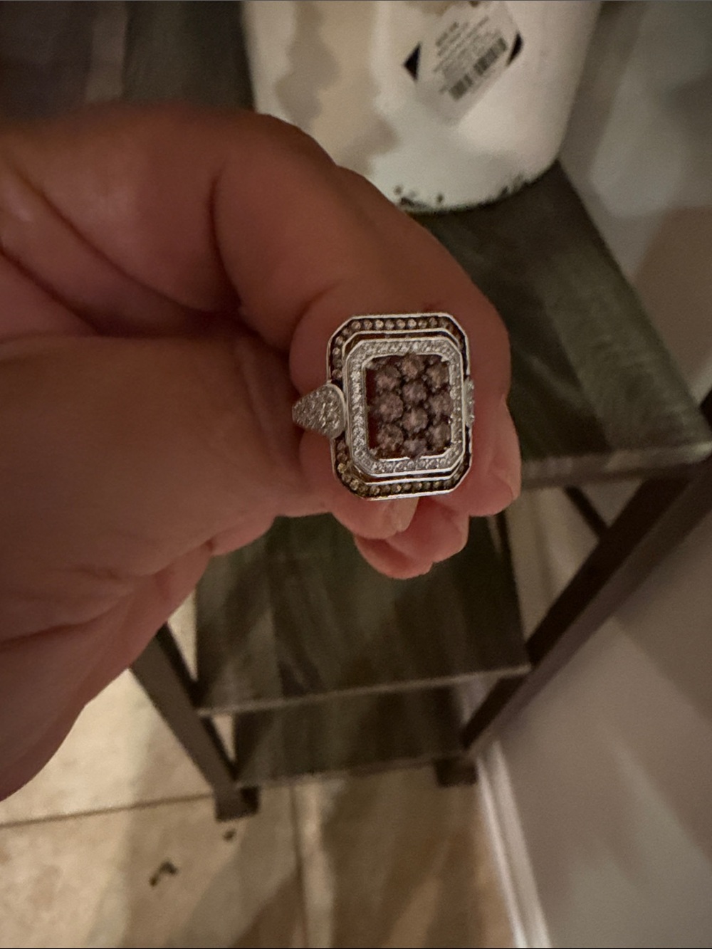 Diamond-Style Cluster Cocktail Ring in White and Brown
